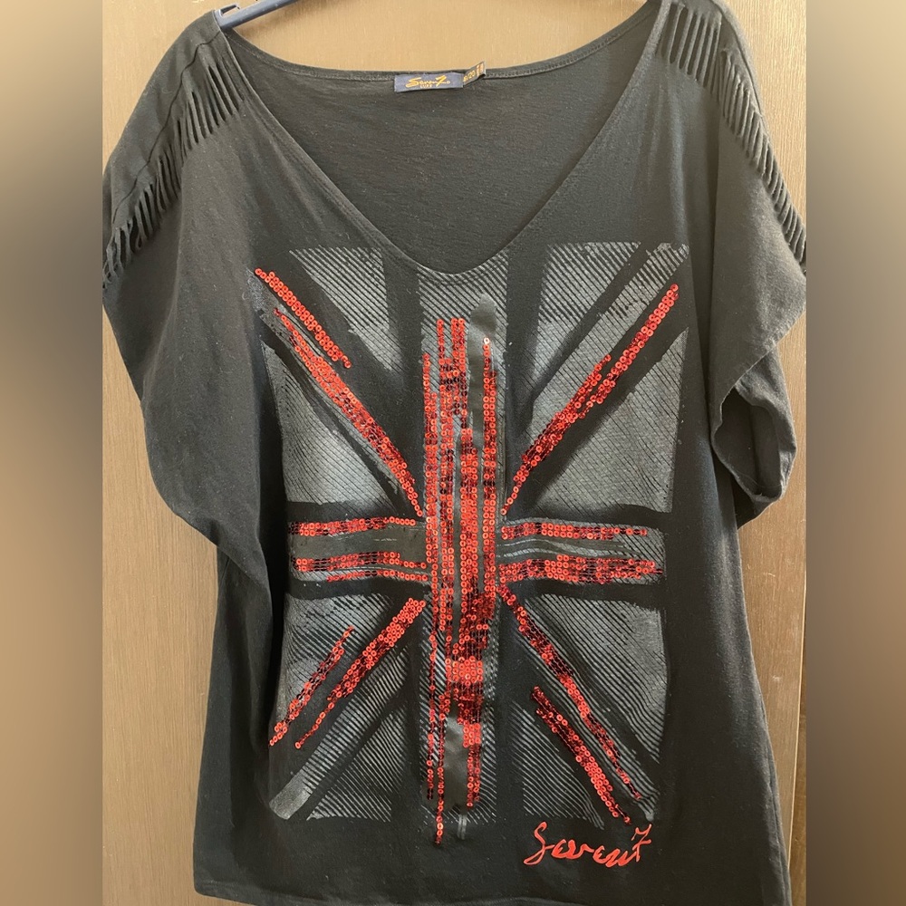 LANE BRYANT SEVEN7 LUXE Black/Red Sequin Top - Size 18/20